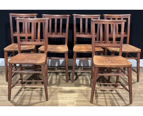 Ecclesiastical Salvage - a set of six beech and elm chapel chairs, removed from Rosehill Methodist Church, 82cm high, 37cm wi