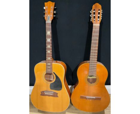 A Spanish acoustic guitar, Raimundo, model number 106; a Korean acoustic guitar, with steel reinforced adjustable neck (2)