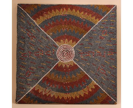 An Aboriginal Corroboree Dream painting. "Woman Dreaming "Oil on Canvas By Eileen Napinunga Gibson from the Warlpiri Tribe & 