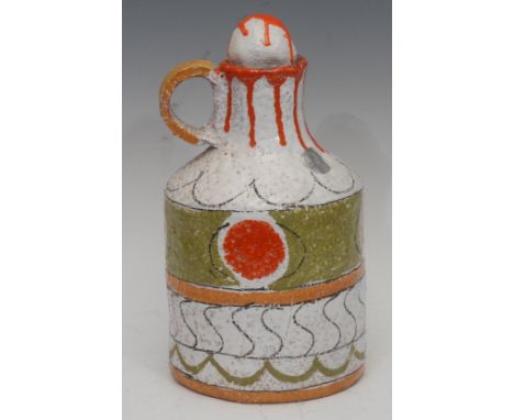 Studio Pottery - a 20th century Italian terracotta wine jug, by Mamma Ro Lucca, decorated with geometric patterns in overglaz