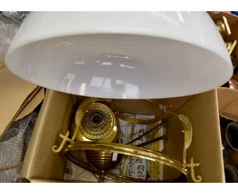 A Victorian brass hanging/ceiling lamp with white opaline glass shade 