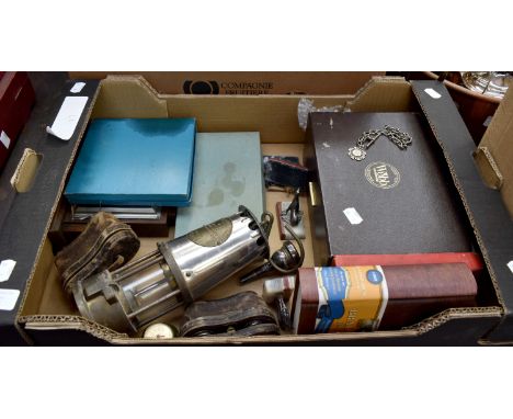 Collectors items including; a miners lamp, wall barometer, theatre glasses, Webb glass ware and other small items Q