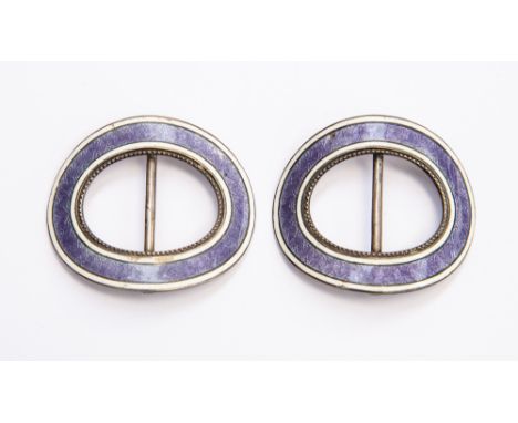 Silver and purple guilloche enamel buckles, Birmingham 1909, Levi &amp; Salaman (2)