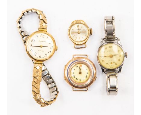 Everrite bracelet watch, gold plated, chrome plated braclet watch, Timex watch, a 1918/20 rose gold cased vintage watch (4)