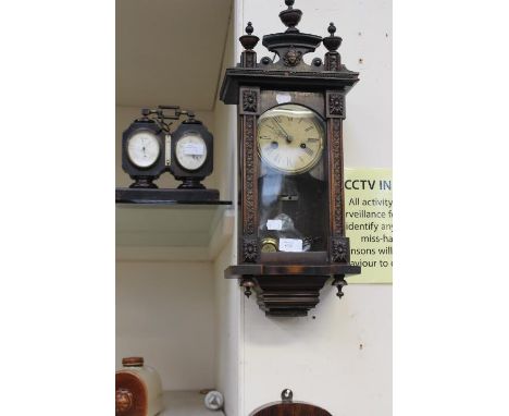 Small early 20th Century musical wall clock, German, along with a mantle clock barometer, early 20th Century