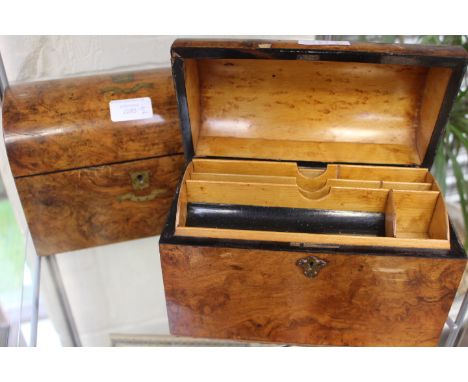Late Victorian walnut tea caddy along with walnut letter/writing box