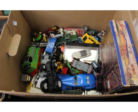 Box of Corgi, Matchbox and other vintage toy cars