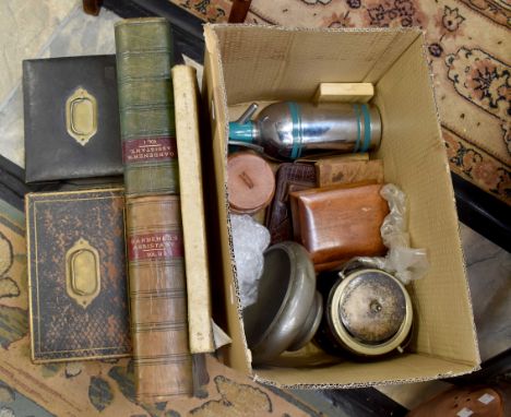 Ledger book, jewellery box, gardening books, boxes, cigarette holder, scent bottle etc 