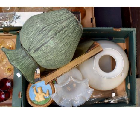 Mixed lot to include brass vase, with tassel decoration, Sniffy vintage battery controlled boxed toy, anniversary clock, cut 