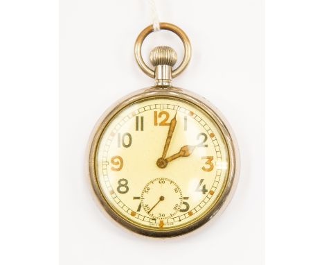 WW2 British General Service Trade Pattern pocket watch. Swiss Made. Arabic numerals. Marked to reverse with Broad Arrow and "