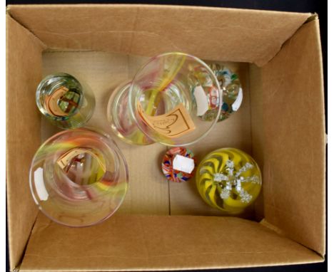 Three Caithness glass vases and three Chinese paperweights (6)