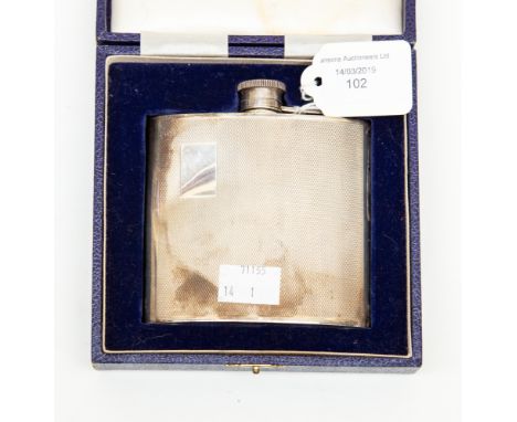 A silver hip flask, Birmingham 1978, cased