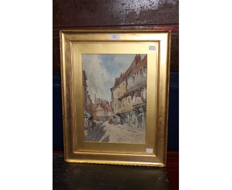 Early 20th Century Watercolour street scene of York, Goodison Gate indistincly signed dated 1906 W.P Bodily, Gilt ftame glass
