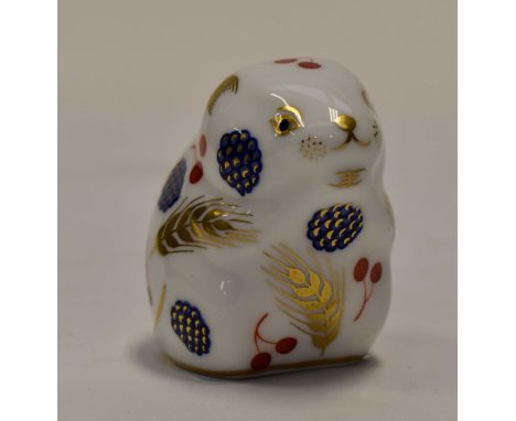 Royal Crown Derby harvest mouse, paperweight, Imari pattern, gold stopper