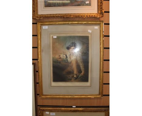An early 20th Century mezzatint engraving of The Red Boy signed by E. Milner, with gilt frame A/F, 33.5 x 44 cms approx and a