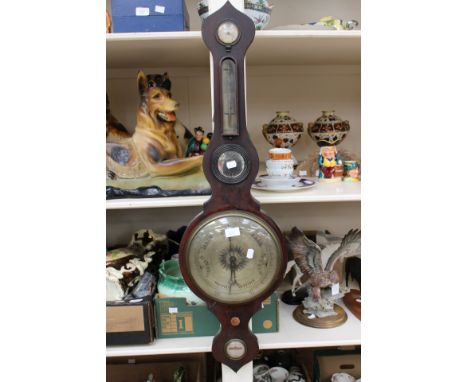 George III mahogany Banjo barometer and thermometer
