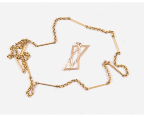 An unmarked yellow metal chain tests as 14ct gold along with a 14ct gold pendant with a combined total gross weight approx 6.