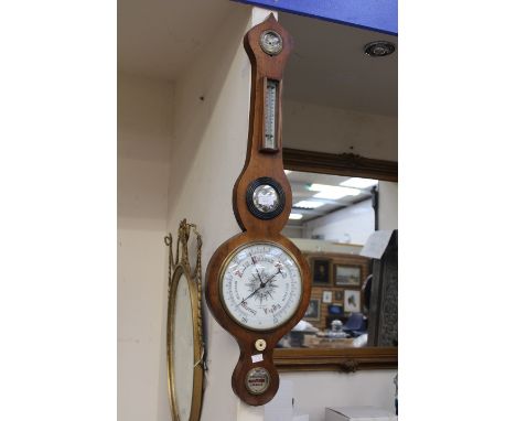 A J.J Lockwood Preston banjo mahogany cased barometer and thermometer