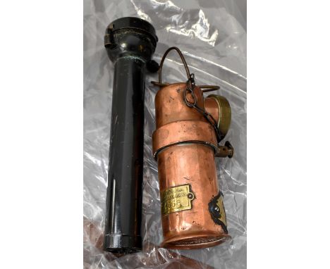 The Ceag Miners Supply Co Ltd Type BE.3. brass miners lamp stamped Barnsley on underside and numbered 73, circa 1920; togethe