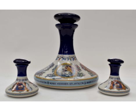 Wade; Royal Navy Nelson's Ship Ceramic Decanter, Pussers rum decanter together with a pair of smaller decanters (3)