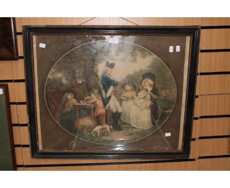 Print of a Georgian family in countryside