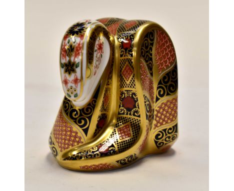 Royal Crown Derby snake paperweight, Imari pattern, boxed and gold stopper