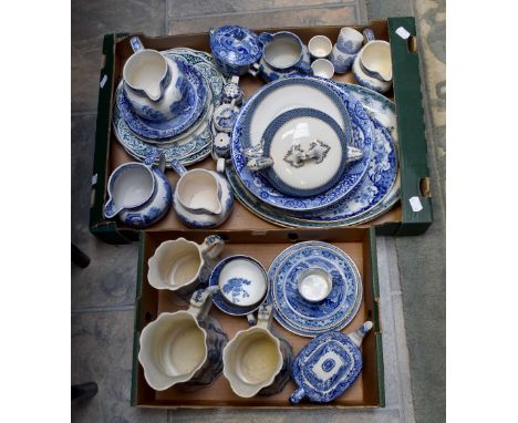 Collection of blue and white Spode ware, along with Midwinter blue and white kitchen wares