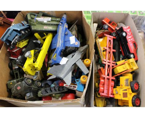 Quantity lot of diecast toys to include Dinky, Tonka, Matchbox, Corgi cars, trucks, cranes and Dinky army vehicles, Triang Wa