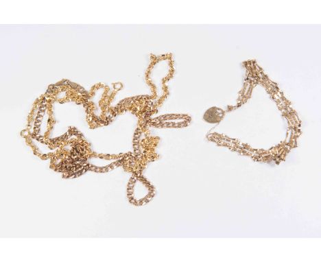 Two 9ct gold link chains, including a rose gold flat curb link, length approx 20'' and a fancy twist chain length approx  18'