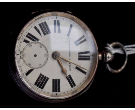 A late Victorian silver pocket watch, key wind improved patent movement, having white enamel Roman numeral dial with subsidia