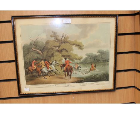 A Caldicot style print; a pair of coloured lithographs, late 18th Century, a hunting (stag) print 1807, Ferndale colliery (Rh