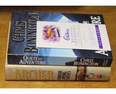 Jeffrey Archer, first publication, signed Honour among thieves, with Chris Bonnington, signed Quest for adventure, also with 