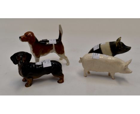 Beswick hound, Beswick pig with two other ceramic animals