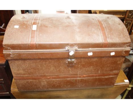 Metal 1920's travel trunk with case and leather bag