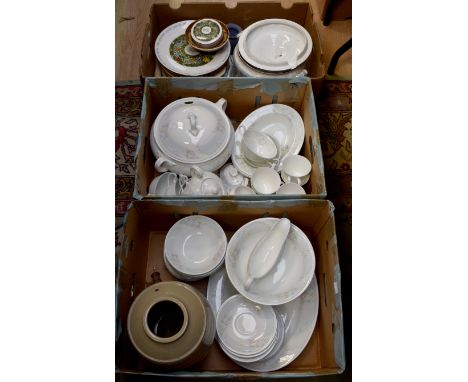 A Wedgwood bone china Florentine W2714 tureen, cover and stand (cover is cracked); three Wedgwood Jasperware items, vase and 