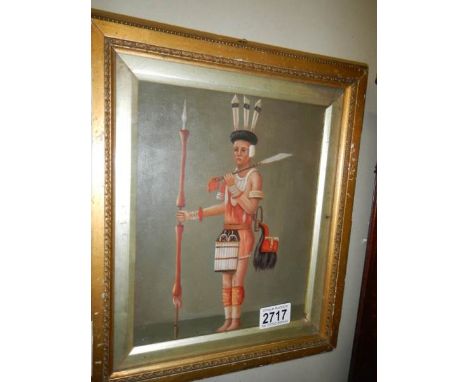 A mixed media painting 'Mayan' warrior, image 19 x 24 cm.