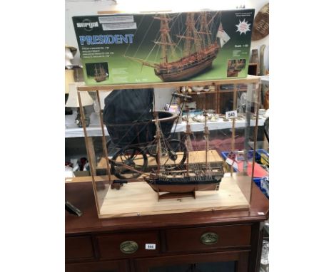 A cased model sailing ship of the 1760 English Frigate President by Sergal models with original box