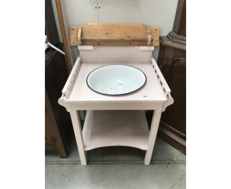 A painted pine washstand with enamel bowl