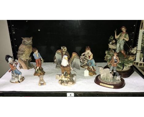 A shelf of figures including Capodimonte, Meridian etc.