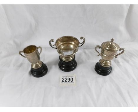 3 silver miniature trophy cups - 1: Nimmo Cup, Hm Elkington &amp; Co., Birmingham 1923. 2: Dewar's cup 1926-27, Hm J Bosek &a