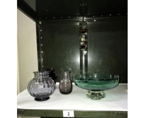 6 assorted items of glassware including water thermometer