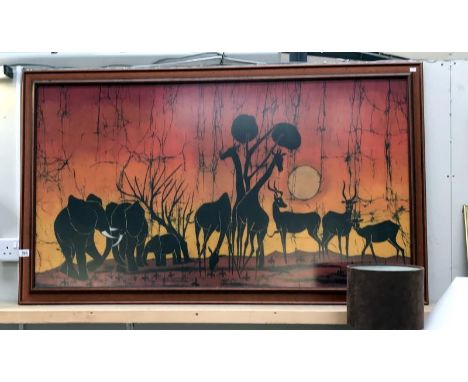 A large framed African scene of animals by R. Mubiru