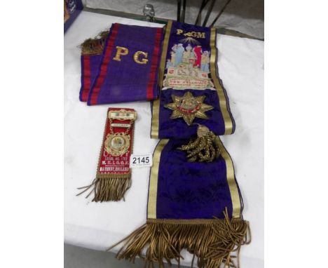 An Independent Order of Oddfellows sash, another sash and a medallion.