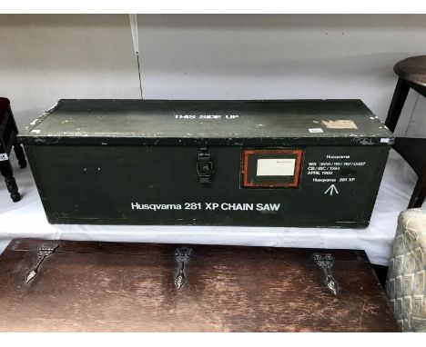 A military issue 1989 Husqvana 281XP chainsaw empty wooden box