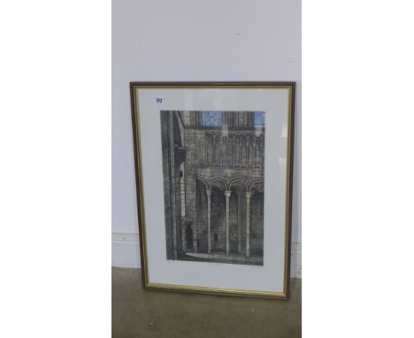 Valerie Thornton - coloured etching Ely Cathedral 4/50 - 53cm x 34cm - signed in pencil dated 79 - good overall condition