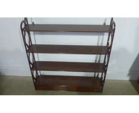 A Georgian style mahogany wall shelf with two base drawers - Height 88cm x Width 81cm x Depth 16cm