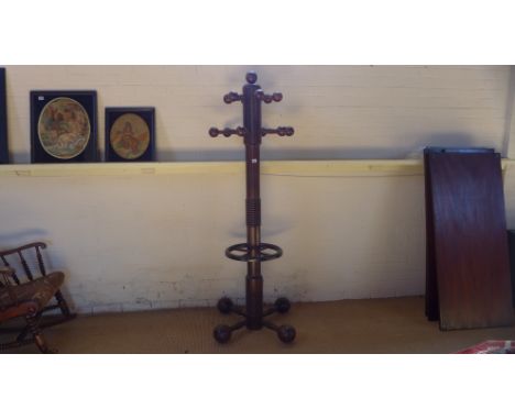 An unusual hardwood hat/coat stand with turned hangers - Height 184cm