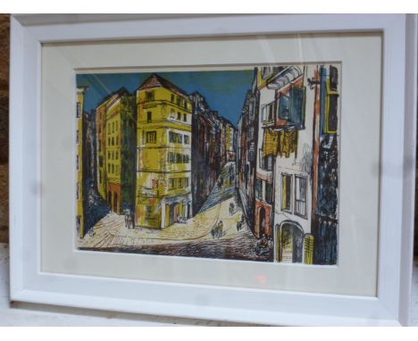 John Minton - Corsica Streets - Lithograph 1948 - framed size 33.5cm x 25cm, image size 22.5cm x 15.5cm