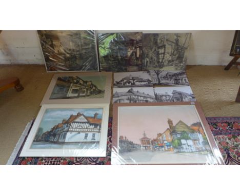 Cederic Dawe 1906-1996 - Artist and Television/Film Art Director - three unframed mixed media of Old Amersham - four pen, ink