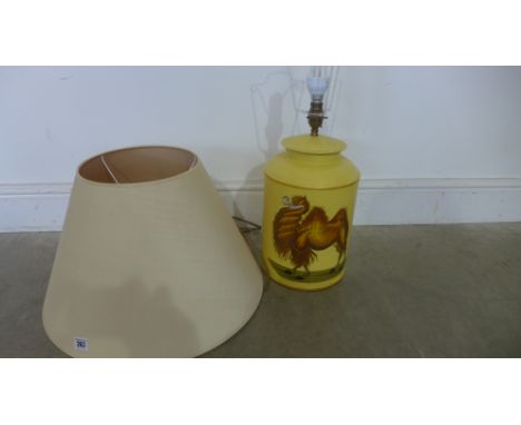 A modern decorated canister style table lamp decorated with a Camel - Height without shade 43cm 